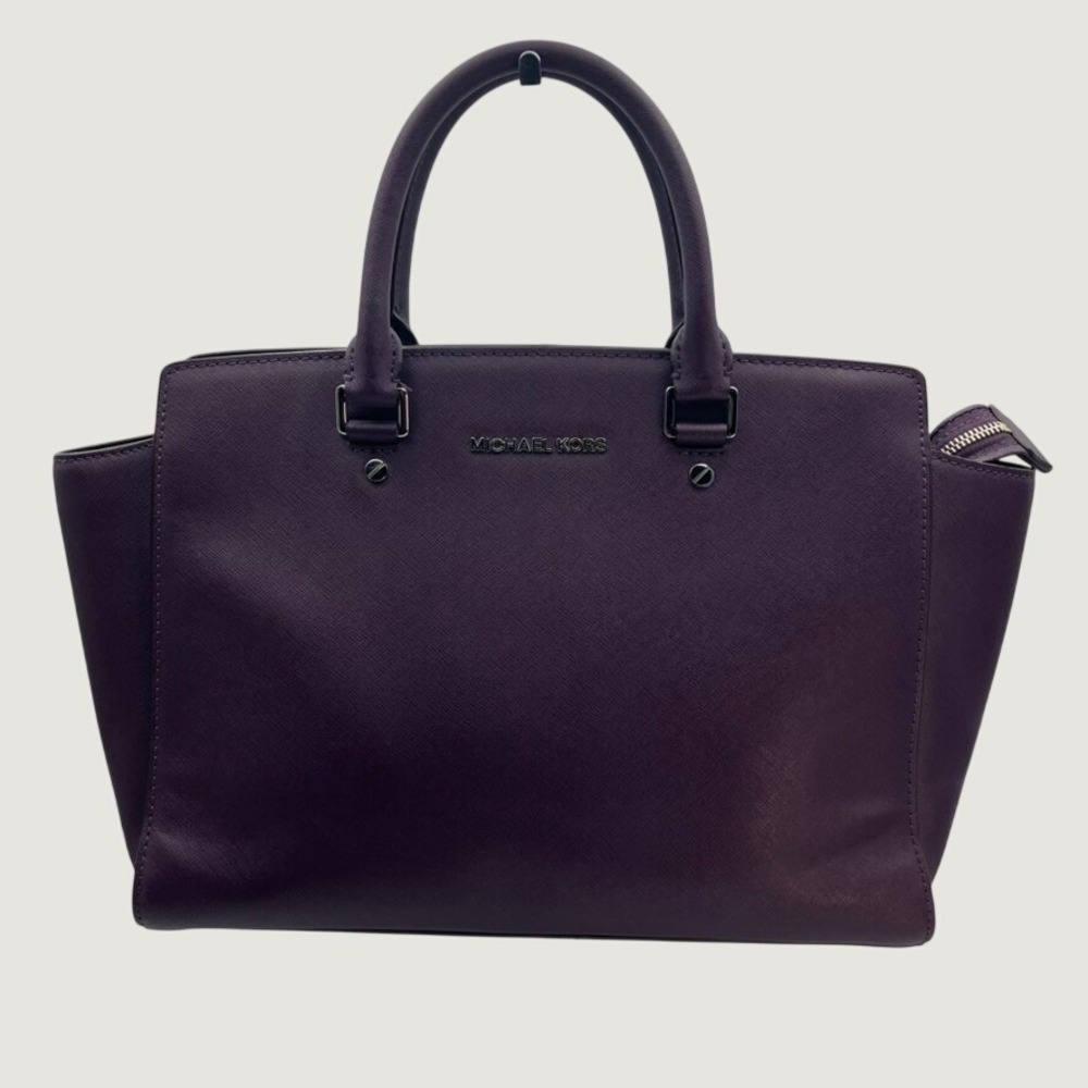 Michael Kors Selma Medium Satchel Purple Saffiano Leather Handbag Silver HW